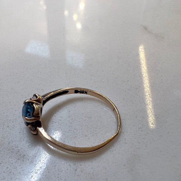 Antique 10k Blue Topaz and Diamond Ring Solid Gold - Picture 9 of 10